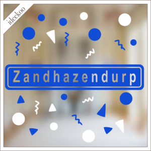 carnaval sticker, zandhazendurp sticker, confetti, plaatsnaambord