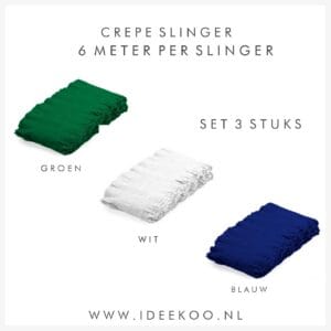 Crepeguirlande set 3 stuks blauw/groen/wit 6 mtr