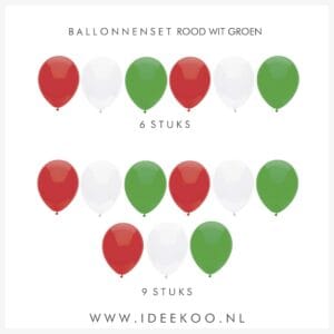Carnavals ballonnen rood/wit/groen